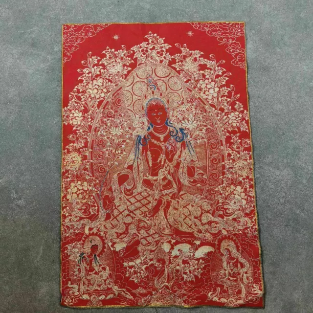 36" Tibet Tibetan Cloth Silk Red Tara Guanyin Kwan-yin Tangka Thangka Painting