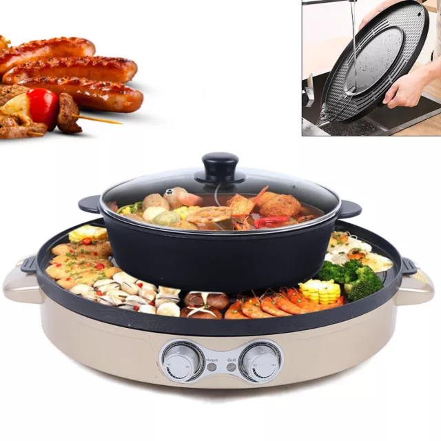 2IN1 Elektro Multifunktions Grill Hot Pot Beef Pfanne BBQ Pizza Party Geburtstag