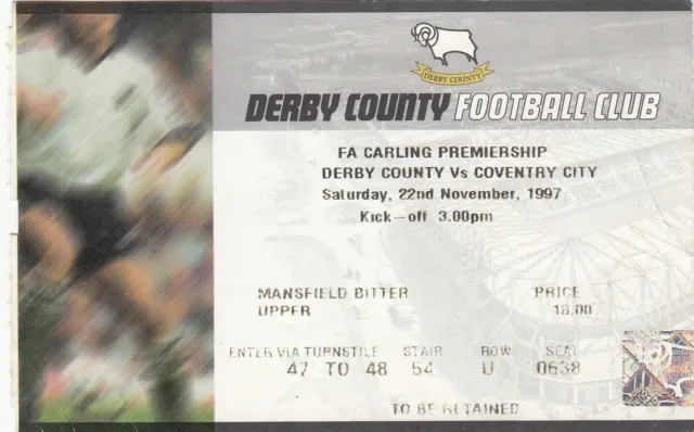 Ticket - Derby County v Coventry City 22.11.1997