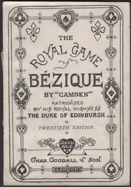 Old Antique Goodall CAMDEN ROYAL GAME BEZIQUE Playing Cards Rules Book 20th Ed.