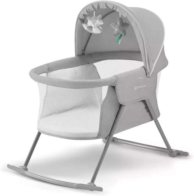 Kinderkraft Baby Crib 3 in 1 LOVI, Cradle, Travel Cot, Rocker, Easy Folding-Grey