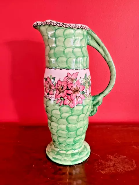 Art Deco Maling Pottery Azalea Green Lustreware Vase / Jug - 27cm High 3