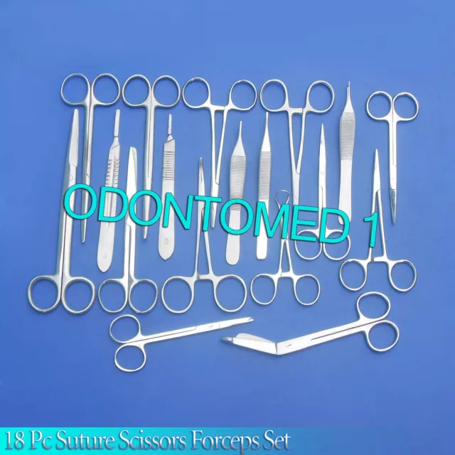 18 Pc Suture Scissors Forceps Hemostats Needle Holders