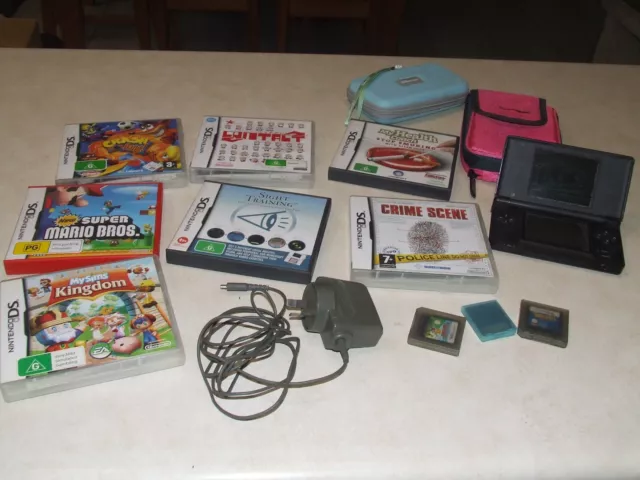 Nintendo DS Lite Console - Black + USB Charger Plus Game Bundle and Cases