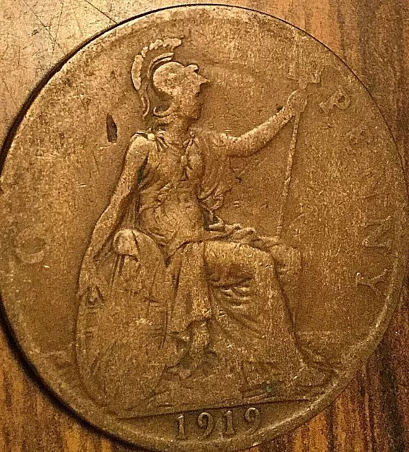 1919 Uk Gb Great Britain One Penny