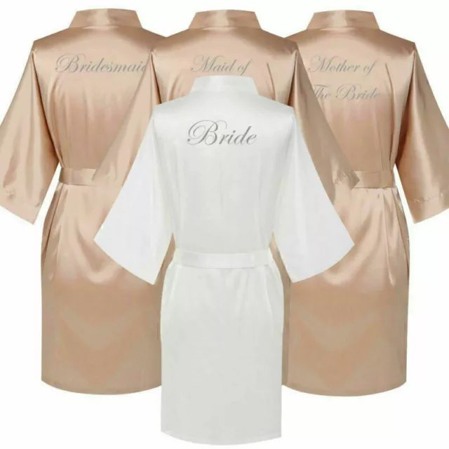 Wedding Bride Kimono Robe Party Dressing Gown Champagne Bridesmaid Satin Silk