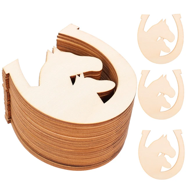 48 Pcs Hufeisen-Chips Pferdedekoration Aus Holz Bastelmaterial Hufform Kind