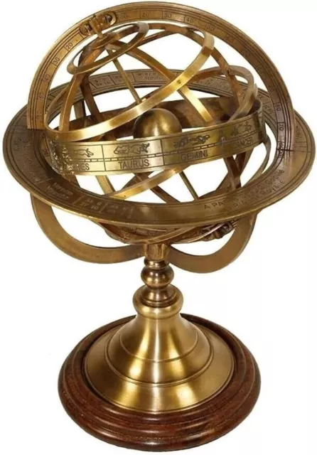 Latón antiguo 11 "Esfera armilar Globo Astrolabio Zodiaco Grabado regalo de...