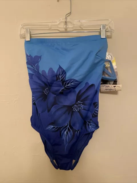 Vintage Longitude Women blue floral detachable straps bathing suit NEW 8 XS/S