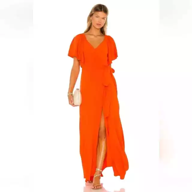 L*Space Panama Wrap Maxi Dress Orange Medium NWT Short Sleeve