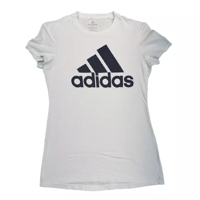 Adidas Tee Logo T-Shirt Women's Size XS White Black Logo The Go-To Tee