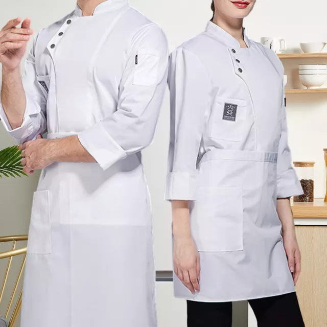 Single-breasted Pocket Chef Tops Simple Design Coat Professional Solid Color