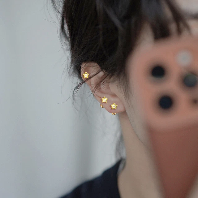 1Pair Fashion Punk Pentagram Ear Bone Nail Glossy Star Spiral Stud Earrings