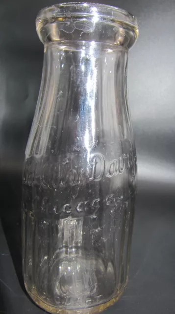 Vintage Mid City Dairy, 1/3 Quart Milk Bottle, Clear, Chicago, Illinois, 1932