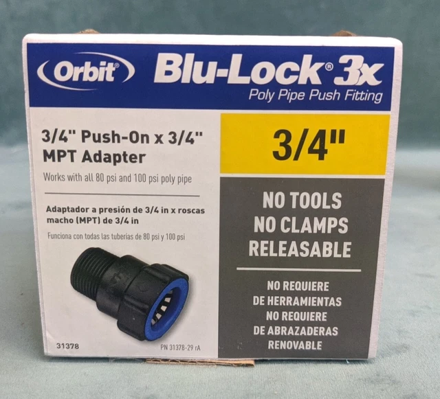 Orbit 31378 Blu-Lock Push On MPT Adapter 3/4 in" x 3/4" 15 Pack