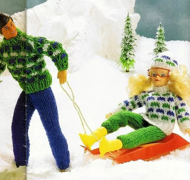 KNITTING PATTERN Teenage Dolls Clothes Barbie Ken Sindy Ski Outfit 11 -12 13" DK