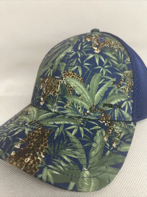 Neuf RLX Ralph Lauren Polo Léopard Jungle Bleu Vert Ajusté Golf Hat Taille L/XL