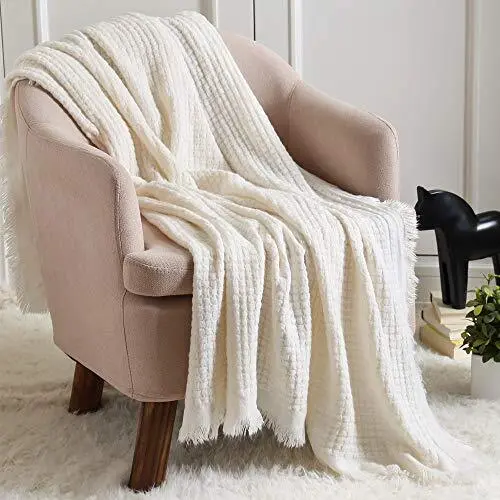 CREVENT Farmhouse Boho Knitted Throw Blanket for Couch Sofa Chair Bed Home De...