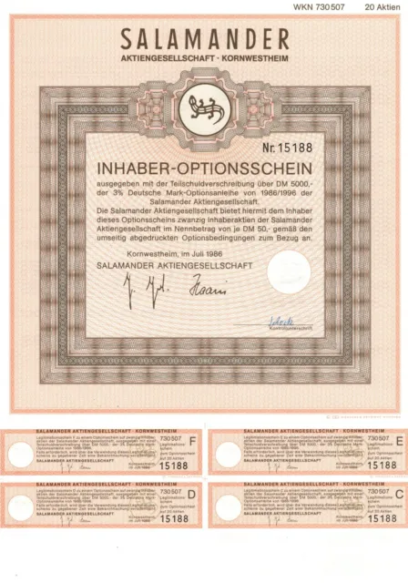 SALAMANDER AG - Schuhe - Inhaber - Optionsschein - Kornwestheim 1986 -