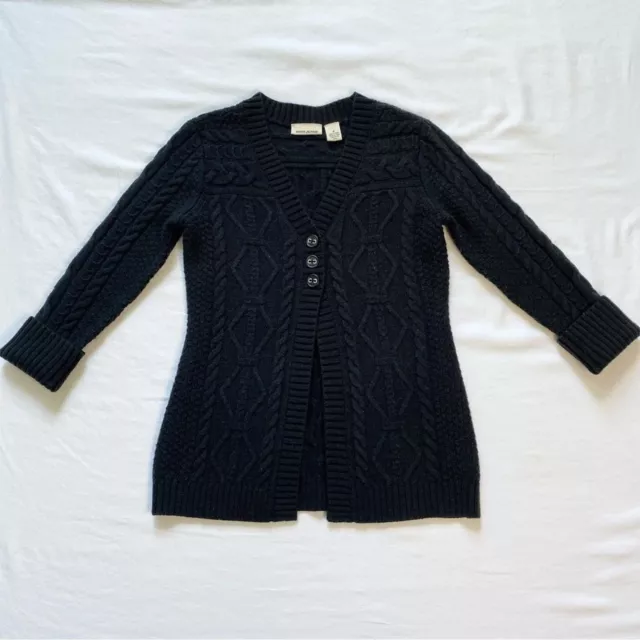 DKNY Jeans Womens Cardigan 3-Button Black Cable Knit Sweater Medium Wool Acrylic