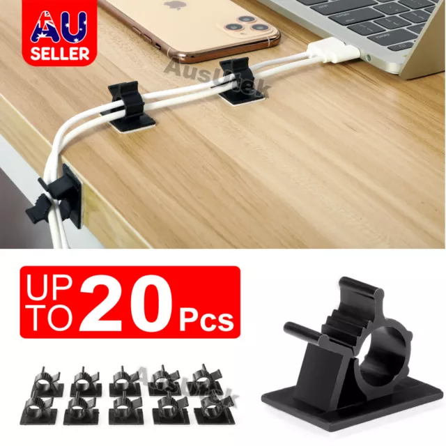 Adhesive Cord Management Cable Clips Black Wire Holder Organizer Clamp AU