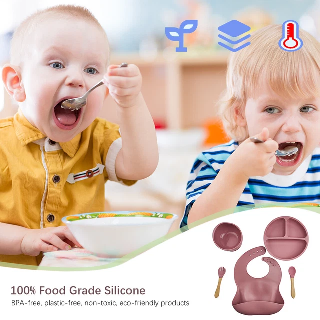 5pcs Silicone Baby Feeding Dishes Set BPA Free Bowl Plate Dinnerware (Red) FS2#