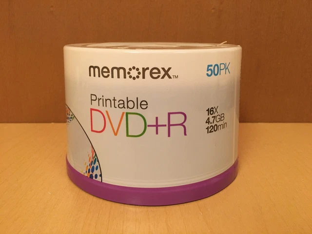 50 Pack Memorex Printable DVD+R 16X Blank 4.7GB 120 Min Recordable New Sealed