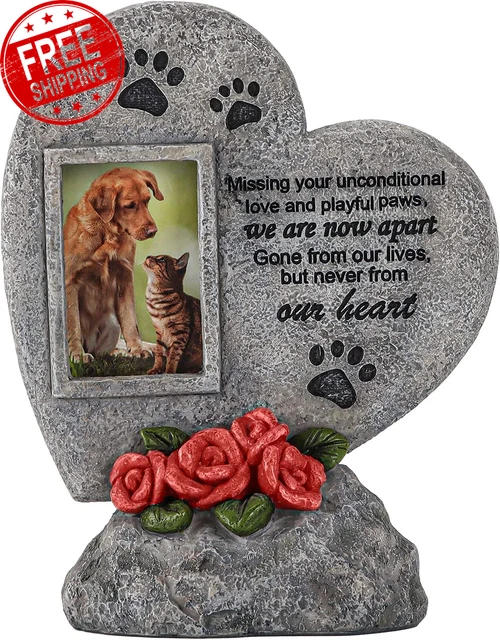 Paw Print Pet Memorial Stone for Dog Cat Keepsake, Heart Shaped Pet Grave Marker