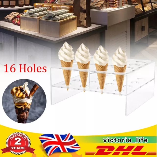 Ice Cream Cone Holder Stand Clear Acrylic 16 Hole Dessert MiniCone Display Stand