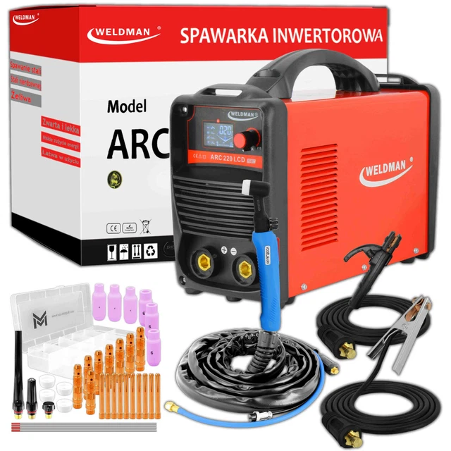 KIT Weldman® ARC 220 LCD SYNERGY Poste à souder soudage 210A MMA 230V ARC