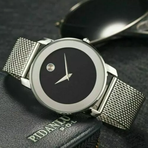 Mens Quartz Wrist Watch Black Gold Stainless Steel Watches For Men Mesh Strap 1