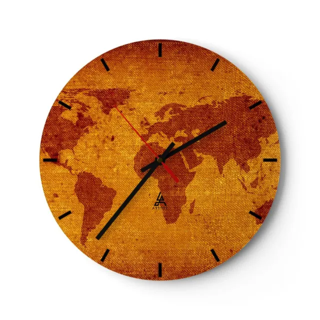 Horloge murale en verre 30x30cm Ancienne carte continents voyage monde