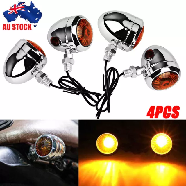 4x Universal Motorcycle Bullet Turn Signal Amber Indicators Blinkers Lamp Chrome