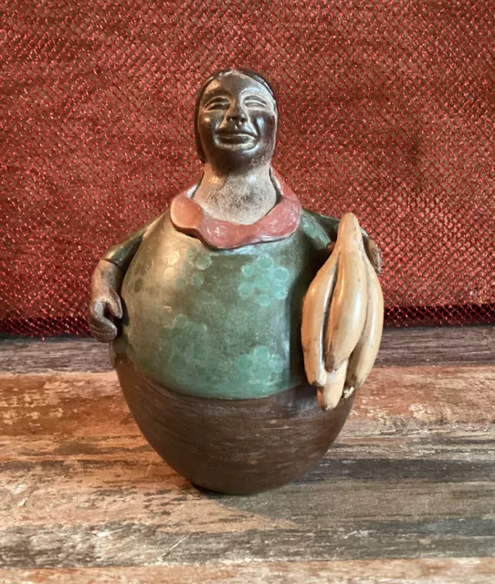 Vintage Chulucanas PERU Folk Art Pottery Figurine Handmade Peruvian Ramon Chero