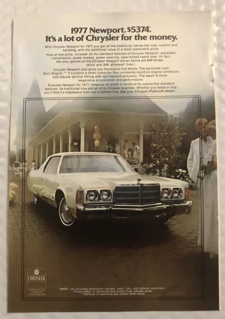 Vintage 1977 Chrysler Newport Original Full Page Print Ad - For The Money