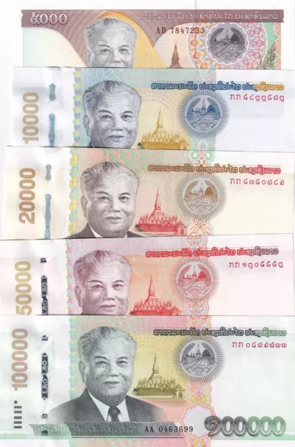 Laos Full Set, 5 Pcs, 5000+10000+20000+50000+100000 Kip, 2020, P-New, UNC