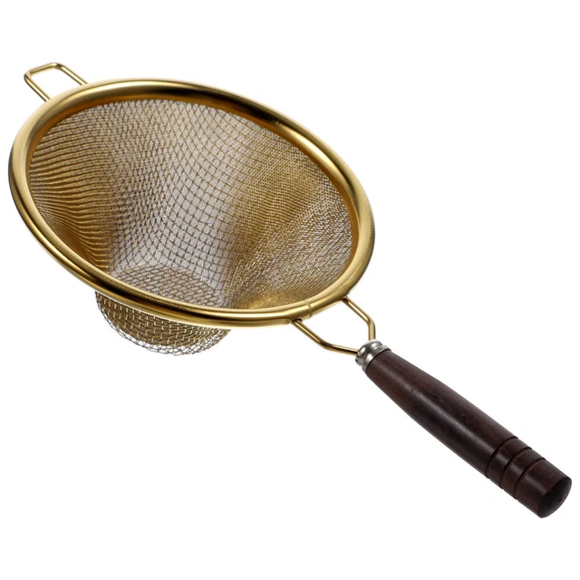 Colino a rete fine colino per tè in acciaio inox manico in legno colino per tè sciolto
