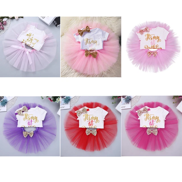 Girls Baby 1st Birthday Outfit Party Tutu Skirt Romper Dress Headband Cake Smash