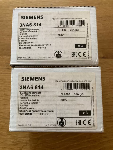 6x Siemens Sicherungseinsatz 3NA6 814   35A  500V