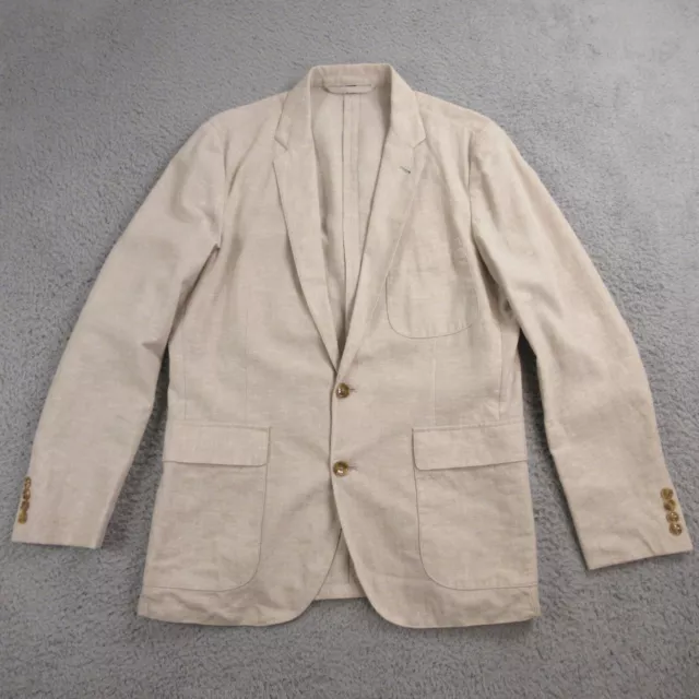 J.CREW Thompson Blazer Suit Jacket Sport Coat size 40R Linen Cotton Beige Solid