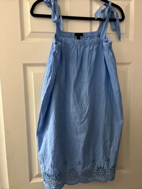 J Crew Blue Dress Sleeveless Size S Linen/ Cotton Blend Embroidery