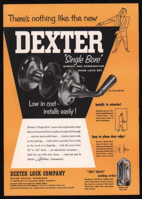 1954 Dexter Single Bore Door lock sets Grand Rapids MI Vintage trade print ad
