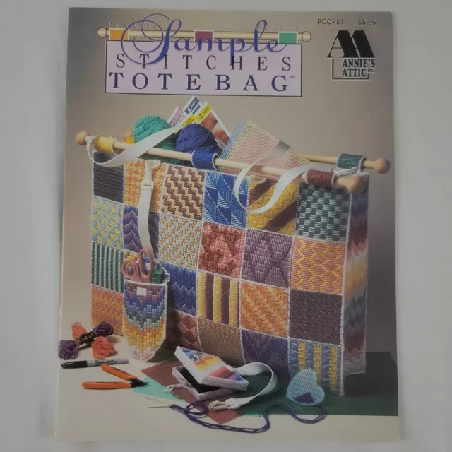 Sampler Stitches Plastic Canvas Tote Bag Annies Attic Pattern Book Coaster Vtg