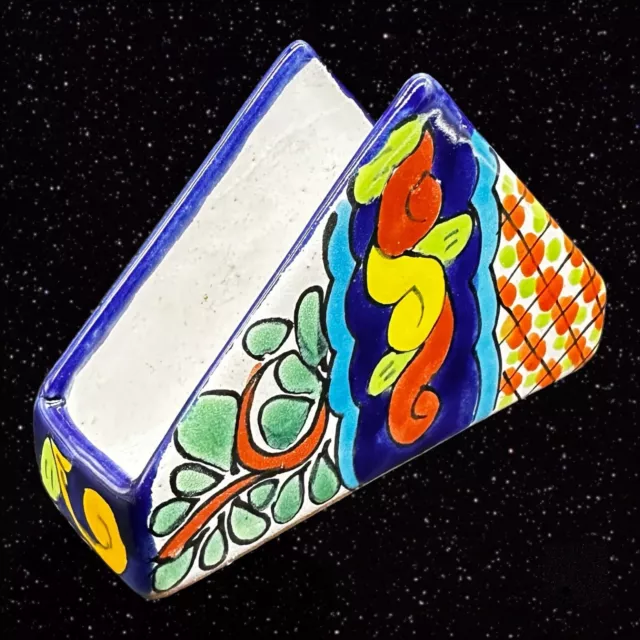 Vintage Mexican Pottery Napkin Holder Tonala Talavera Folk Pottery 3.5”T 5.5”W