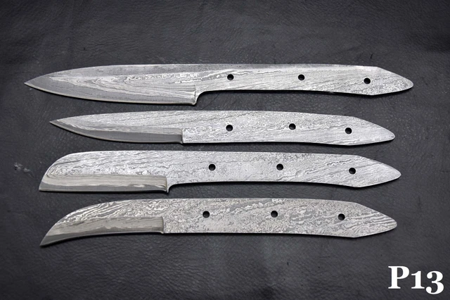 Custom San Mai Damascus Steel Blank Set of 4Pcs Steak Hunting Knife Handmade P13