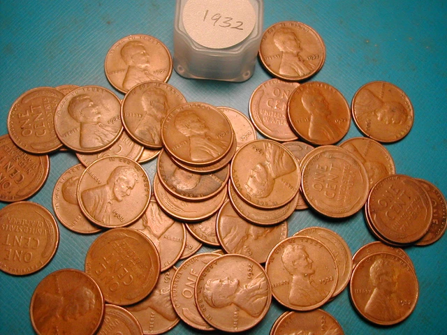 1932-P LINCOLN WHEAT CENT PENNY ROLL, 50 coins