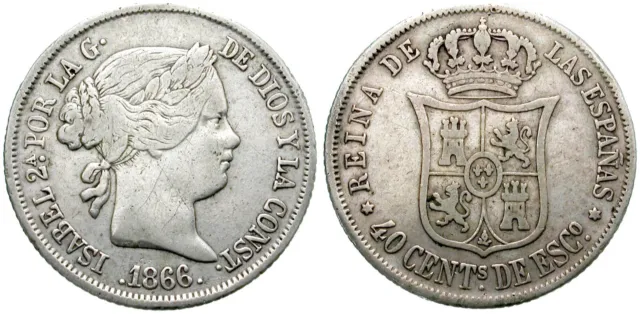 Isabel Ii. 40 Centimos De Escudo. Madrid. 1866.