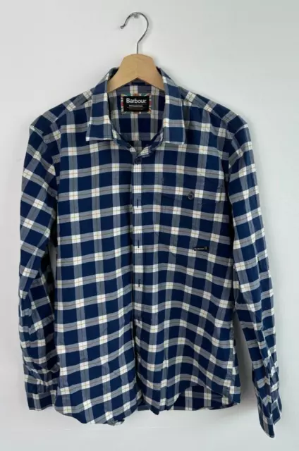 Barbour Shirt Mens regular fit Long sleeve checkered blue/white cotton M medium