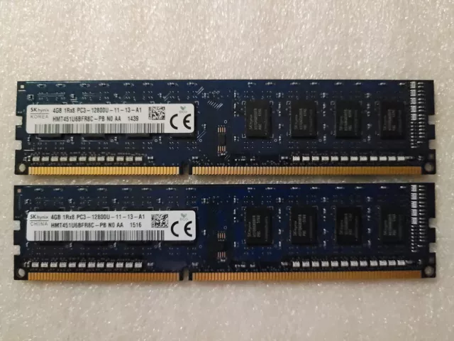 (2) SK Hynix 4GB 1Rx8 PC3 12800U-11-13-A1 Desktop RAM HMT451U6BFR8C-PB