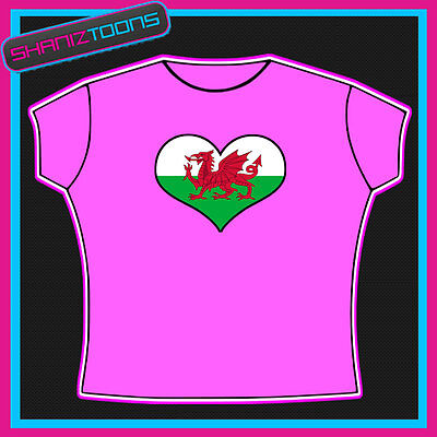 Il Galles Gallese EMBLEMA bandiera a forma di CUORE I LOVE T-SHIRT 3